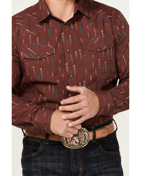 Image #3 - Gibson Trading Co Men's Lamp Shade Arrow Print Long Sleeve Snap Western Shirt, Pecan, hi-res