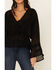 Band Of Gypsies Women's Black Electric Ave Textured Long Sleeve Top , Black, hi-res