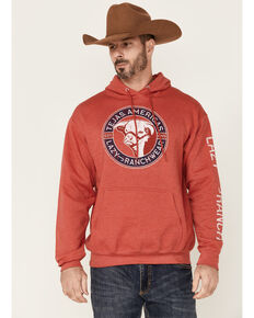 Lazy J Ranch Men's Heather Red Tejas Circle Logo Graphic Hooded Sweatshirt , Red, hi-res