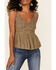 Shyanne Women's Embroidered Flutter Short Sleeve Top , Olive, hi-res