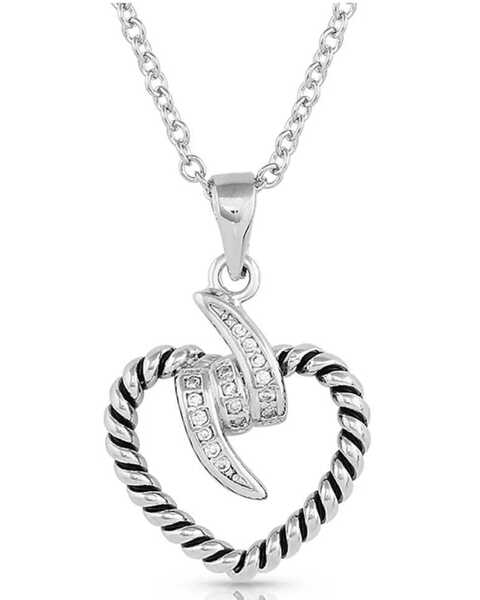 Montana Silversmiths Women's Silver Electric Love Heart Necklace, Silver, hi-res