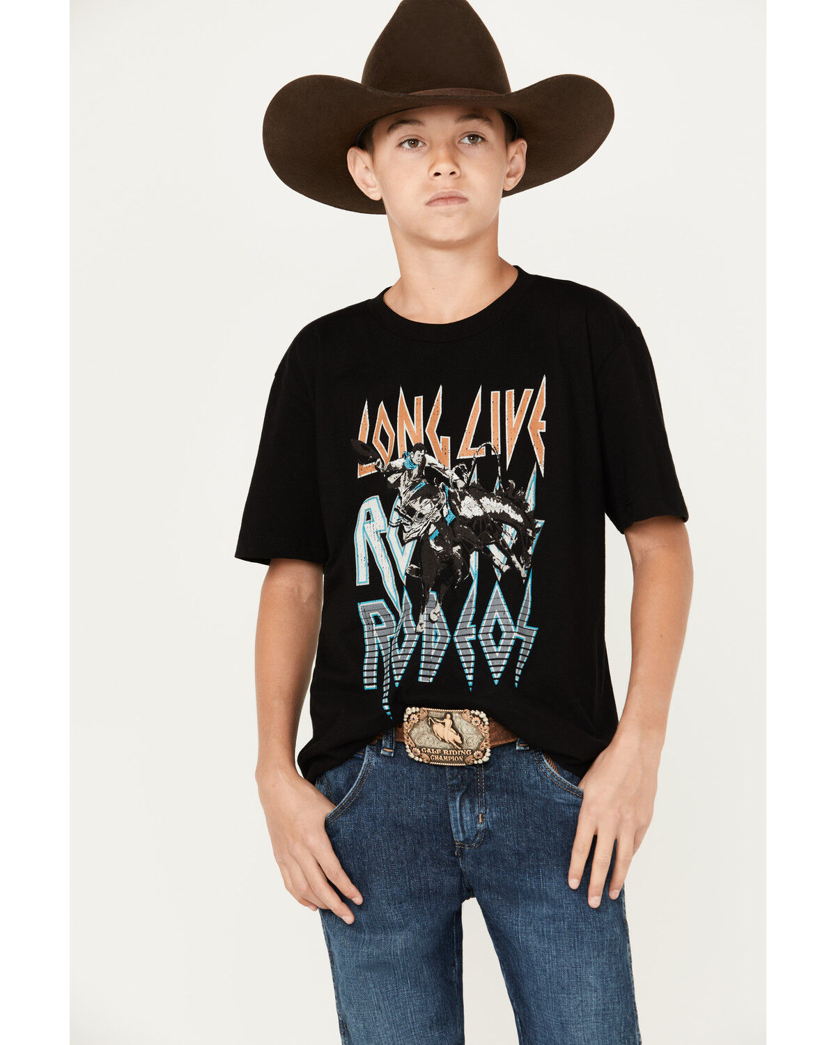 Image #1 - Cody James Boys' Long Live Cowboys Short Sleeve Graphic T-Shirt, Black, hi-res