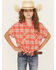 Image #1 - Shyanne Girls' Camp Plaid Print Short Sleeve Snap Tie-Front Shirt, Dark Pink, hi-res