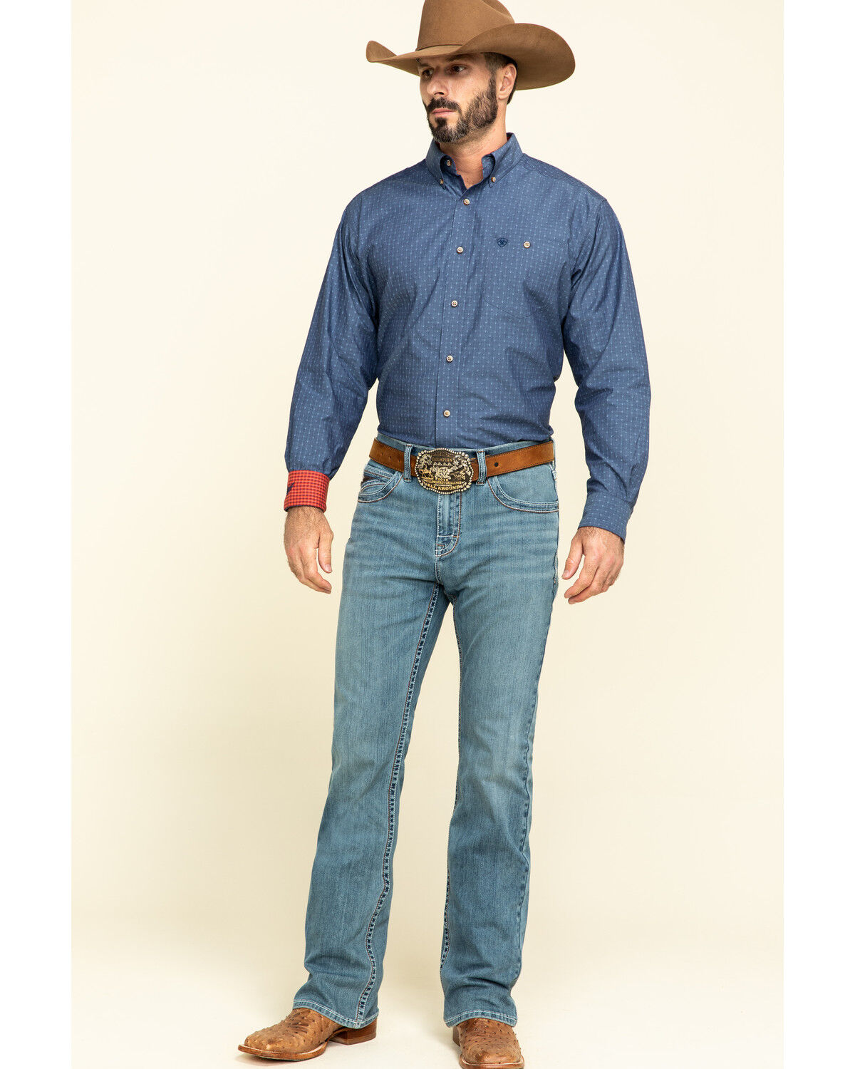 Image #6 - RANK 45® Men's Scoreline 4-Way Performance Stretch Slim Fit Bootcut Jeans, Blue, hi-res