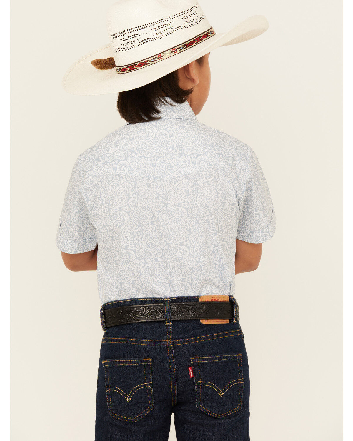 Image #4 - Ely Walker Boys' Paisley Print Short Sleeve Snap Western Shirt, Navy, hi-res