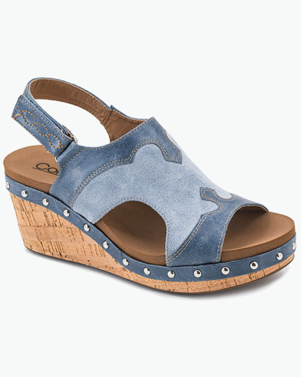 Image #1 - Corkys Women's Hey Stranger Wedge Sandals, Blue, hi-res