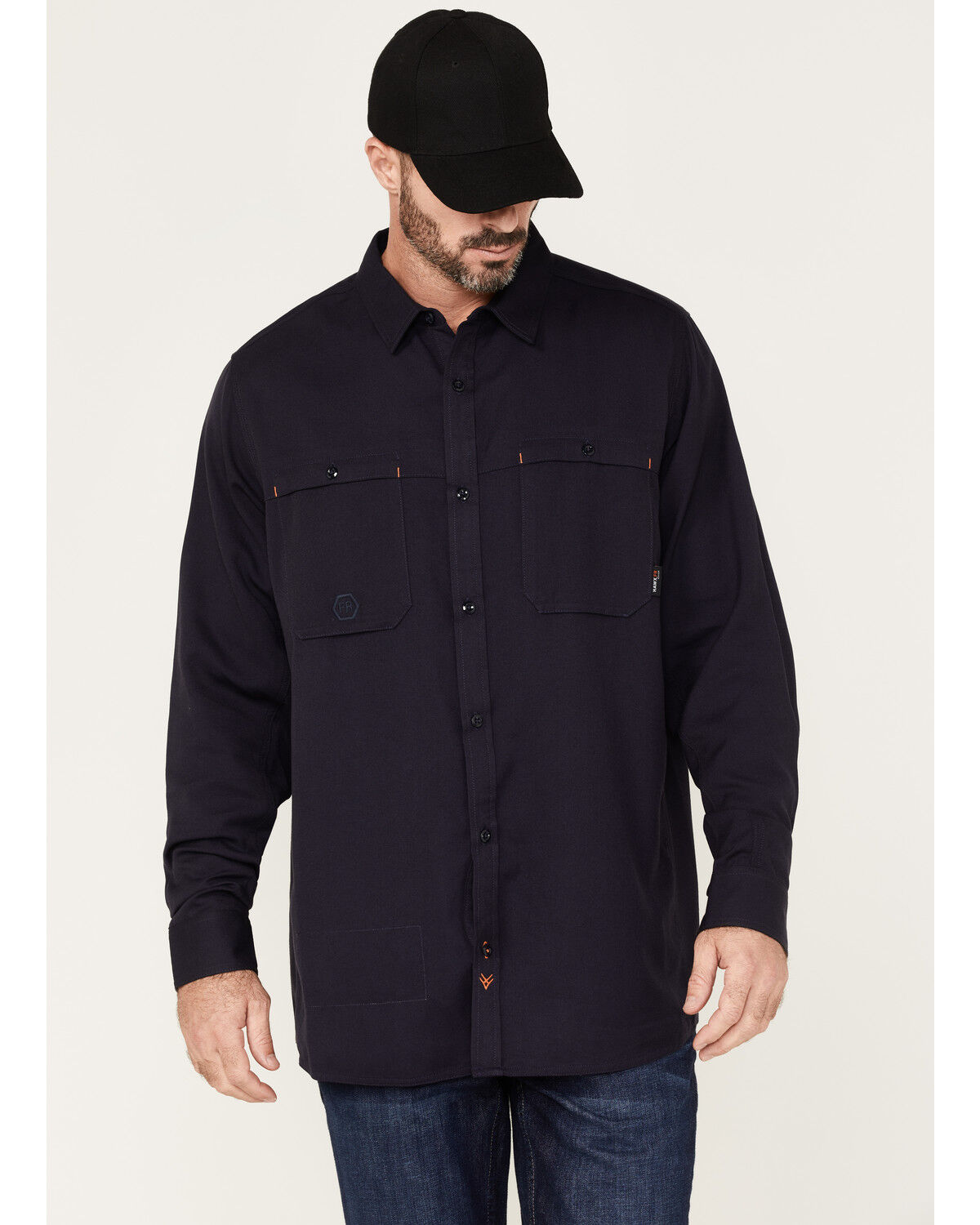 Image #1 - Hawx Men's FR Vented Solid Long Sleeve Button-Down Work Shirt, Navy, hi-res