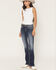 Image #3 - Miss Me Women's Dark Wash Mid Rise Faux Flap Pocket Bootcut Stretch Denim Jeans, Dark Wash, hi-res