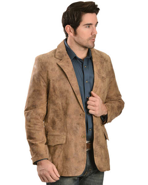Men's Western Leather Blazer, Brown, hi-res