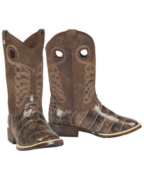 M&F Western Boys' Travis Western Boots - Square Toe, Brown, hi-res