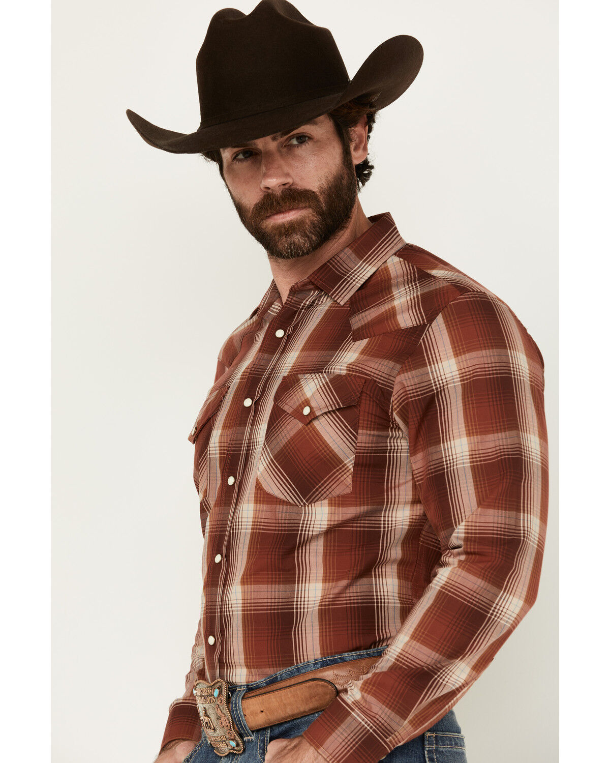 Image #2 - Pendleton Men's Frontier Plaid Print Long Sleeve Snap Western Shirt, Red, hi-res
