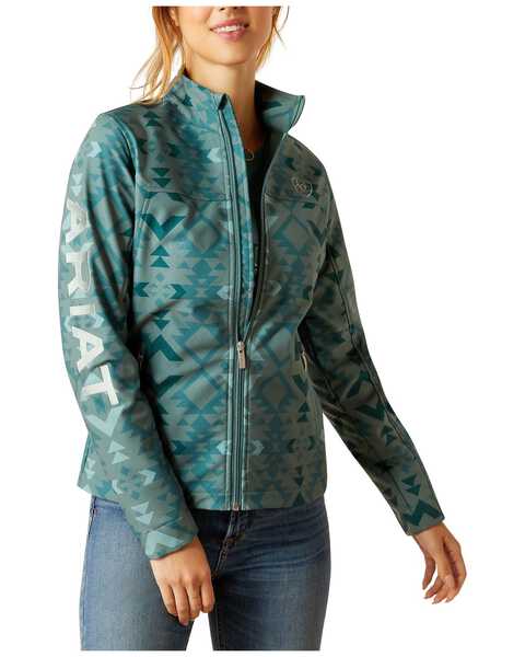 Ariat Women's New Team Southwestern Print Softshell Jacket  - Plus , Green, hi-res