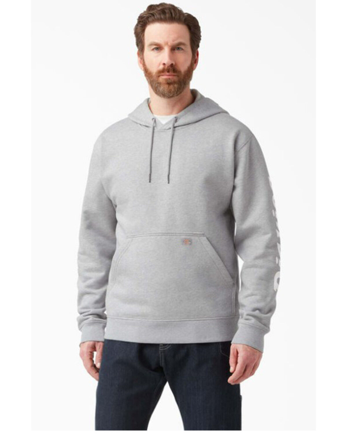 Image #1 - Dickies Men's Water Repellent Logo Sleeve Pullover Hooded Sweatshirt, Heather Grey, hi-res