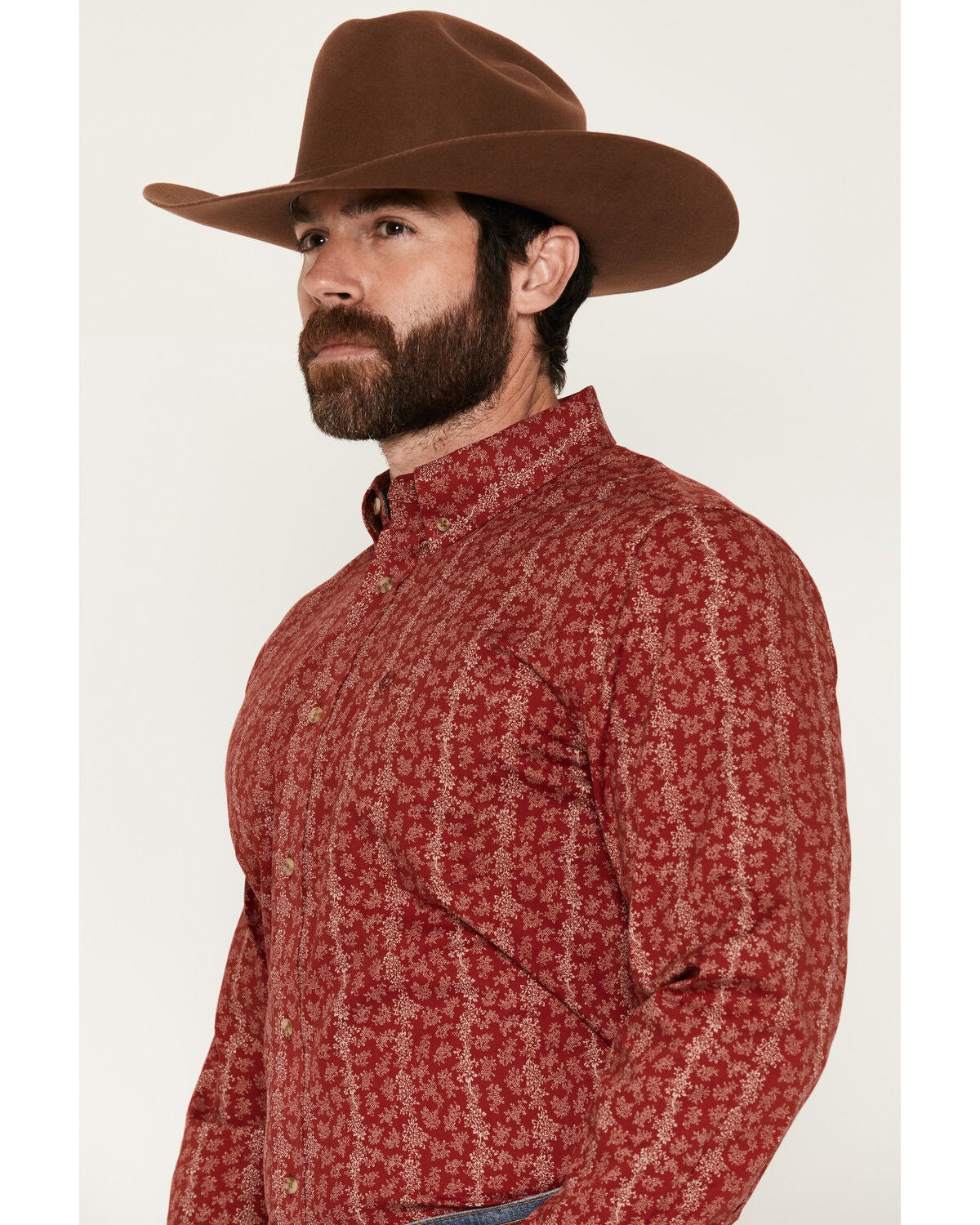 Image #2 - Cody James Men's Ol Hickory Floral Stripe Print Long Sleeve Button-Down Stretch Western Shirt, Red, hi-res
