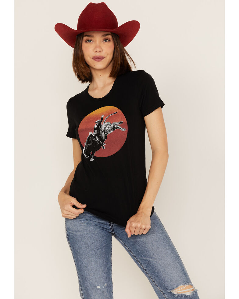 Bandit Women's Sunset Bull Rider Graphic Tee, Black, hi-res