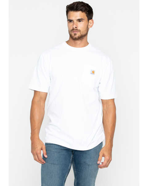 Carhartt Men's Loose Fit Heavyweight Logo Pocket Work T-Shirt, White, hi-res