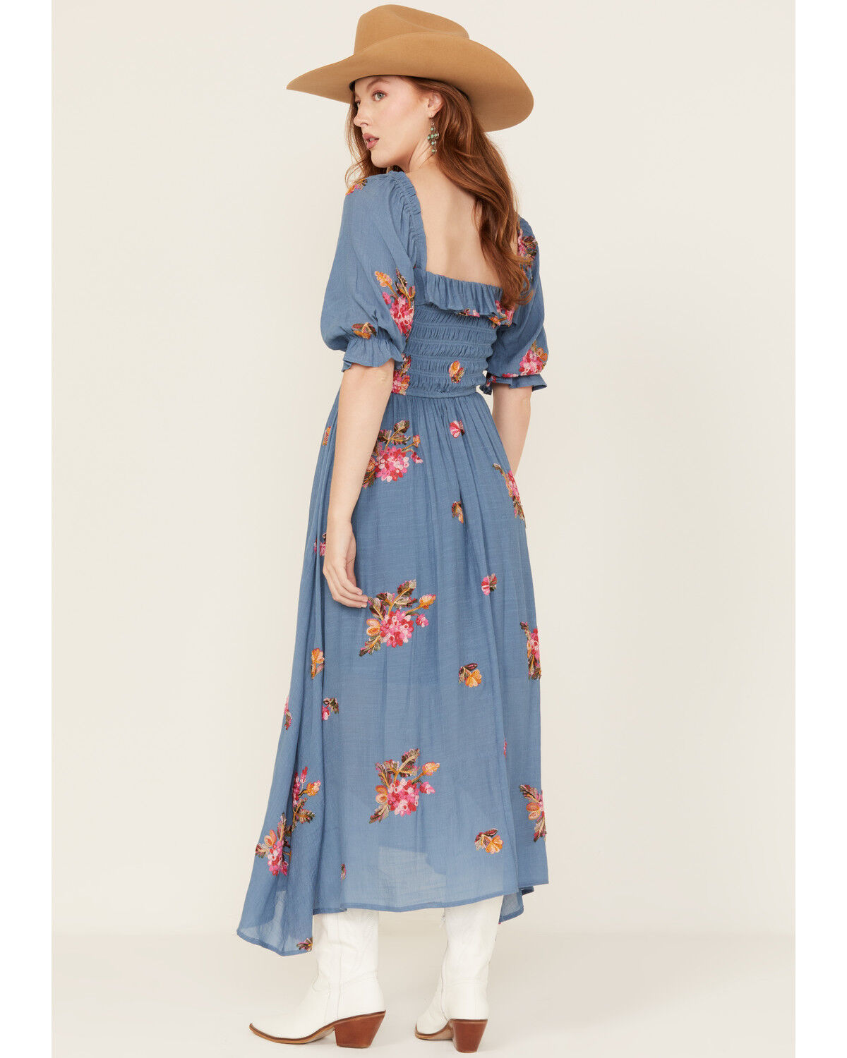 Image #4 - Wild Moss Women's Floral Embroidered Midi Dress, Blue, hi-res