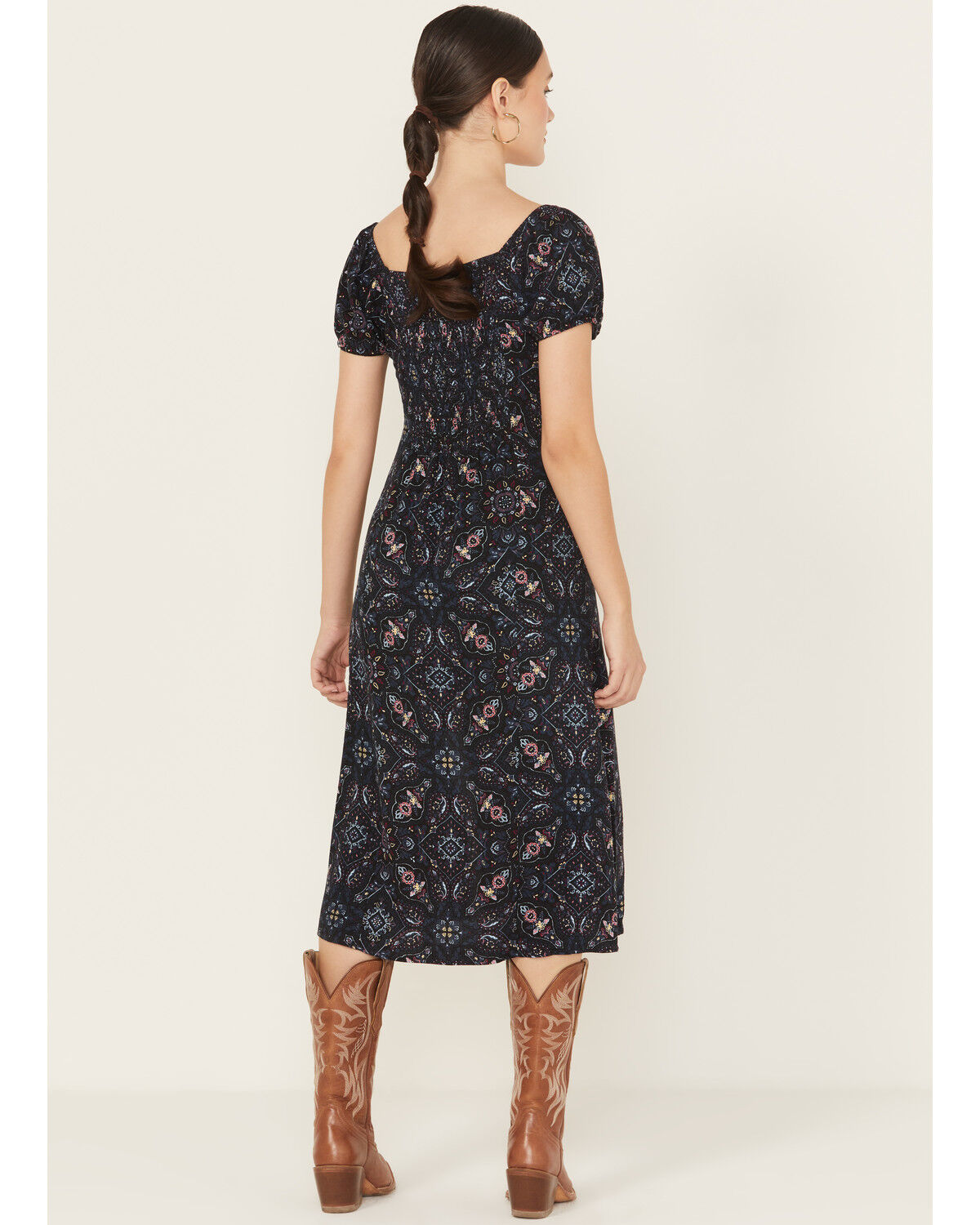 Image #5 - Idyllwind Women's Beth Jacquard Print Short Sleeve Midi Dress, Navy, hi-res