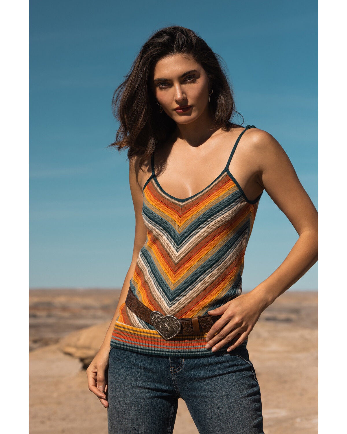 Image #1 - Shyanne Women's Garrson Striped Sweater Tank, Teal, hi-res