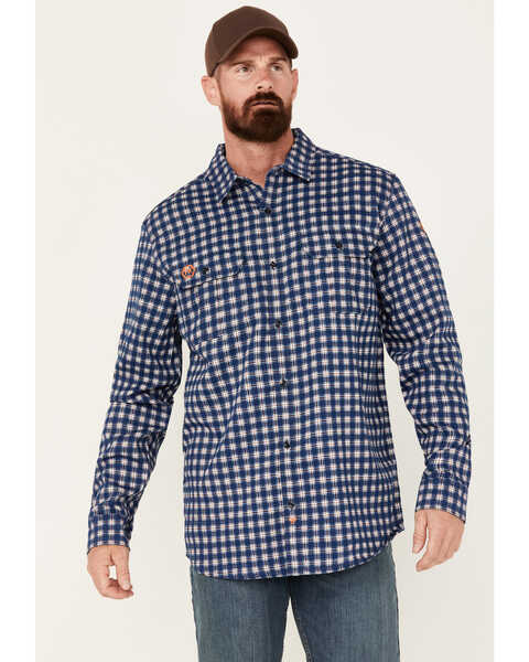 Hawx Men's FR Plaid Print Lightweight Button-Down Stretch Work Shirt, Blue, hi-res