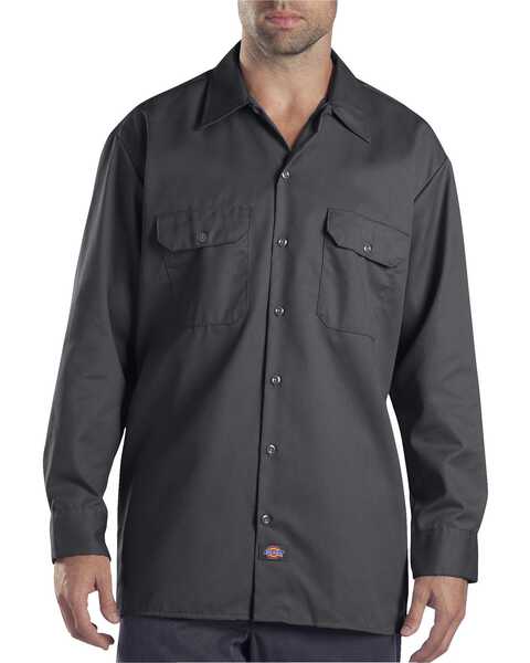 Image #1 - Dickies Men's Solid Twill Button Down Long Sleeve Work Shirt, Charcoal Grey, hi-res