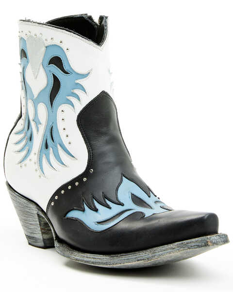 Old Gringo Women's Let Your Heart Western Booties - Snip Toe , Blue/white, hi-res