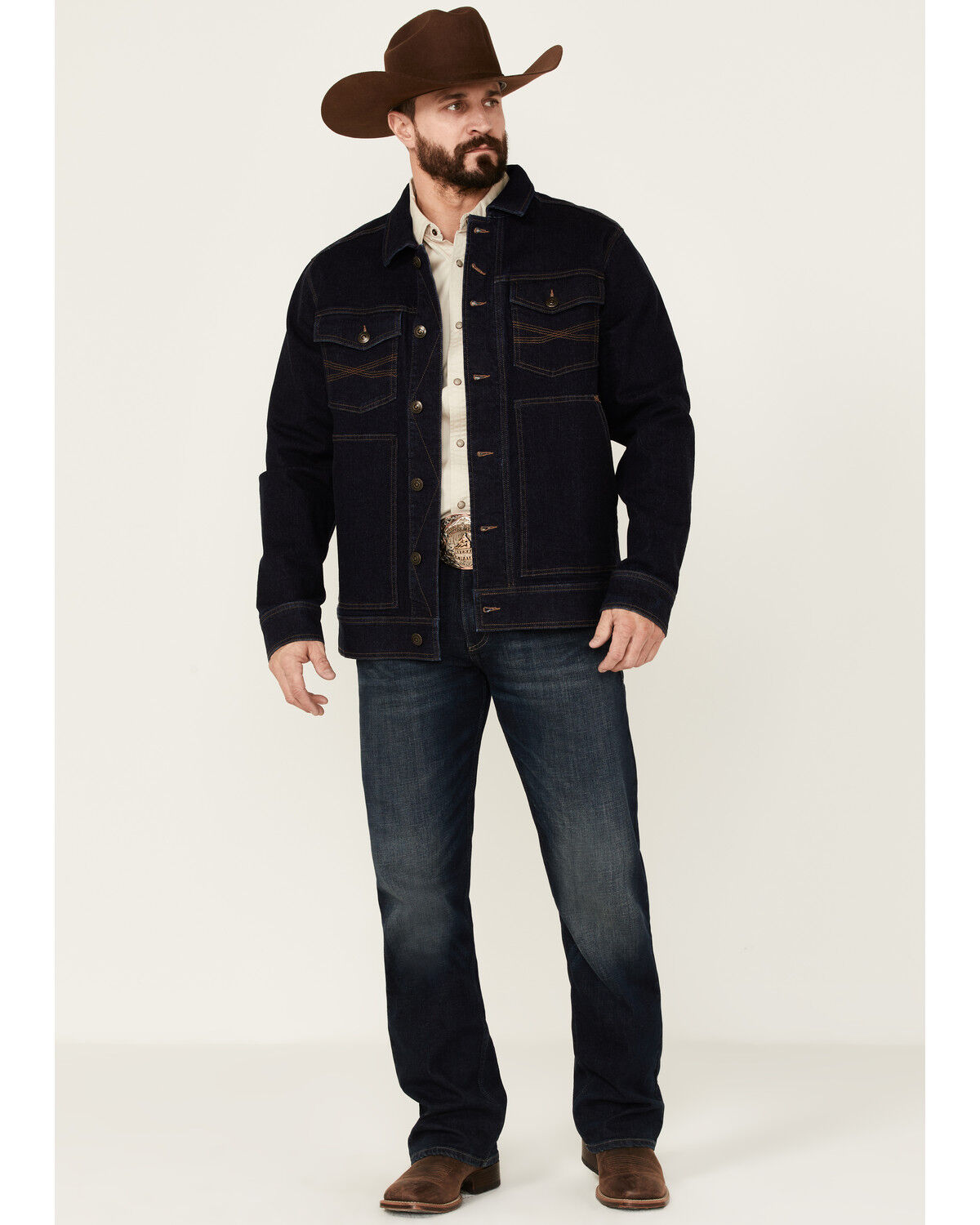 Image #3 - Blue Ranchwear Men's Button-Down Dark Denim Trucker Jacket, Dark Blue, hi-res