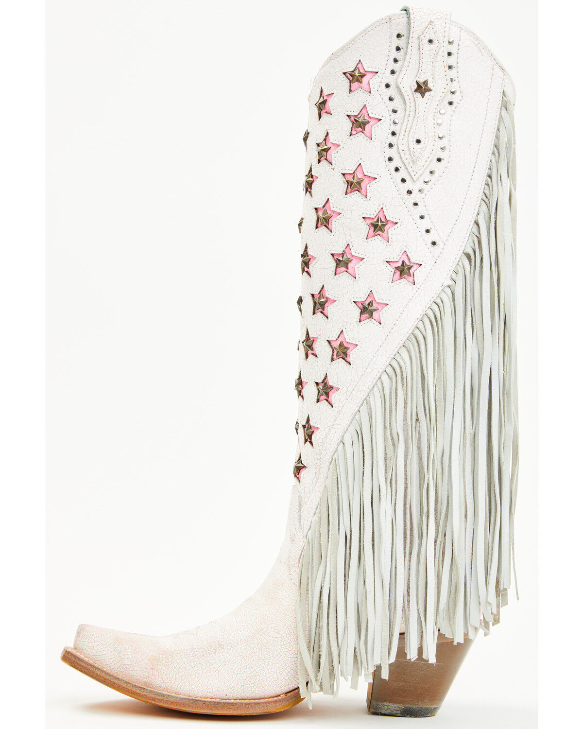 Image #3 - Corral Women's Star Inlay Fringe Tall Western Boots - Snip Toe, White, hi-res