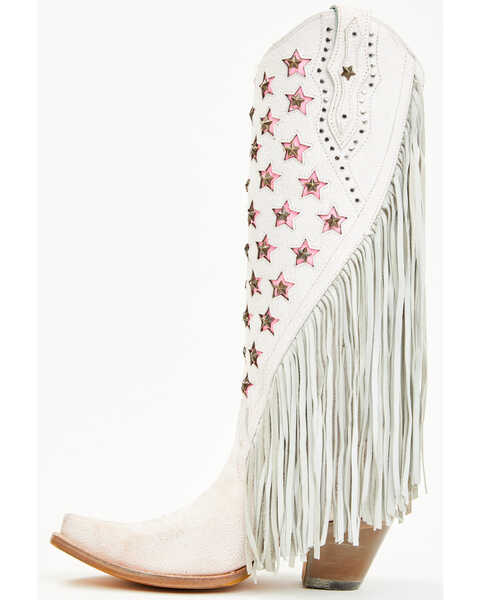 Image #3 - Corral Women's Star Inlay Fringe Tall Western Boots - Snip Toe , White, hi-res