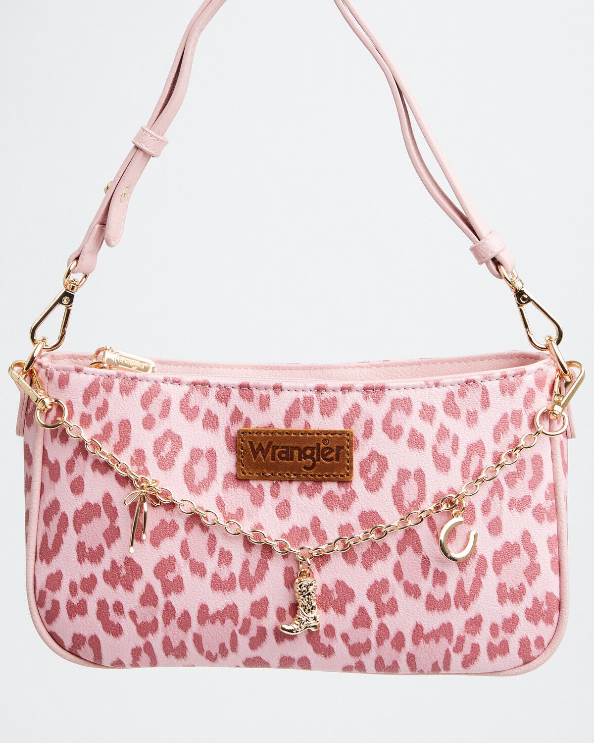 Wrangler X Boot Barn Women's Leopard Print Shoulder Bag with Chain, Pink, hi-res