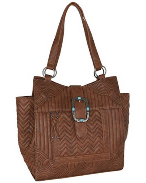 Catchfly Women's Geometric Quilted Tote, Brown, hi-res