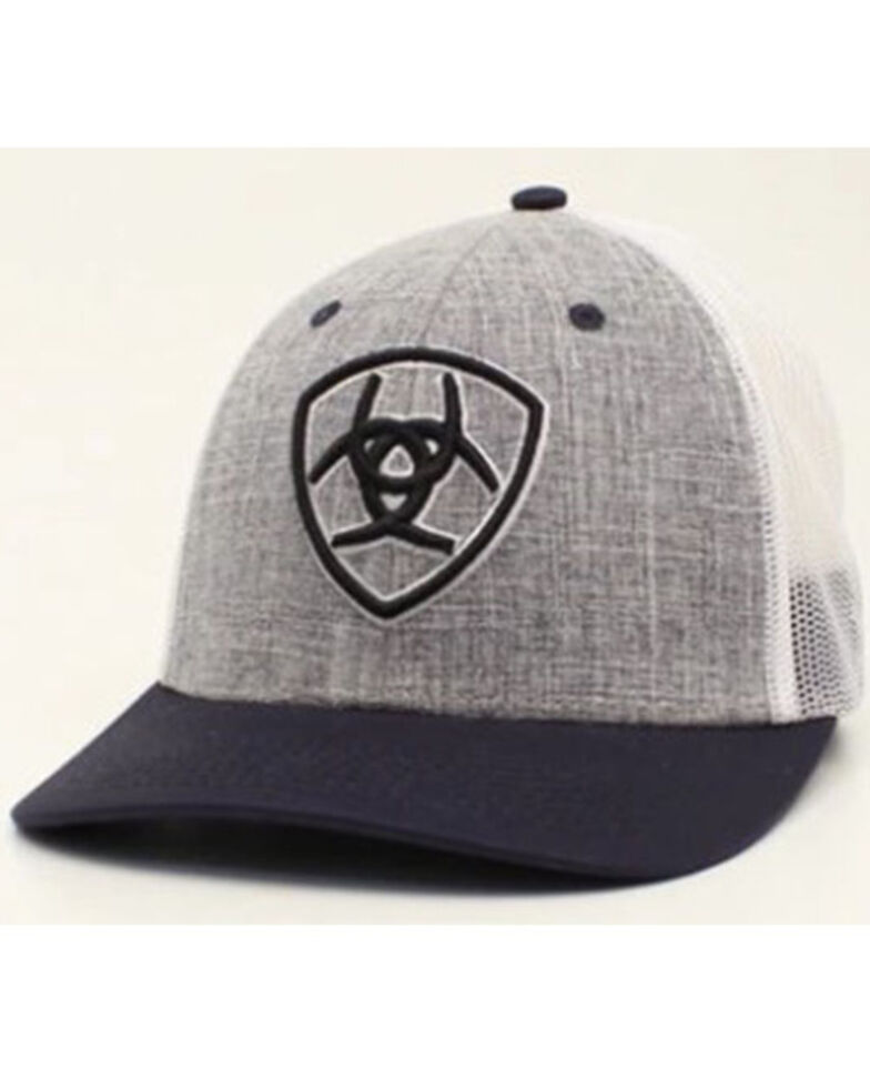 Ariat Men's Navy & Grey Embroidered Logo Mesh-Back Ball Cap , Grey, hi-res