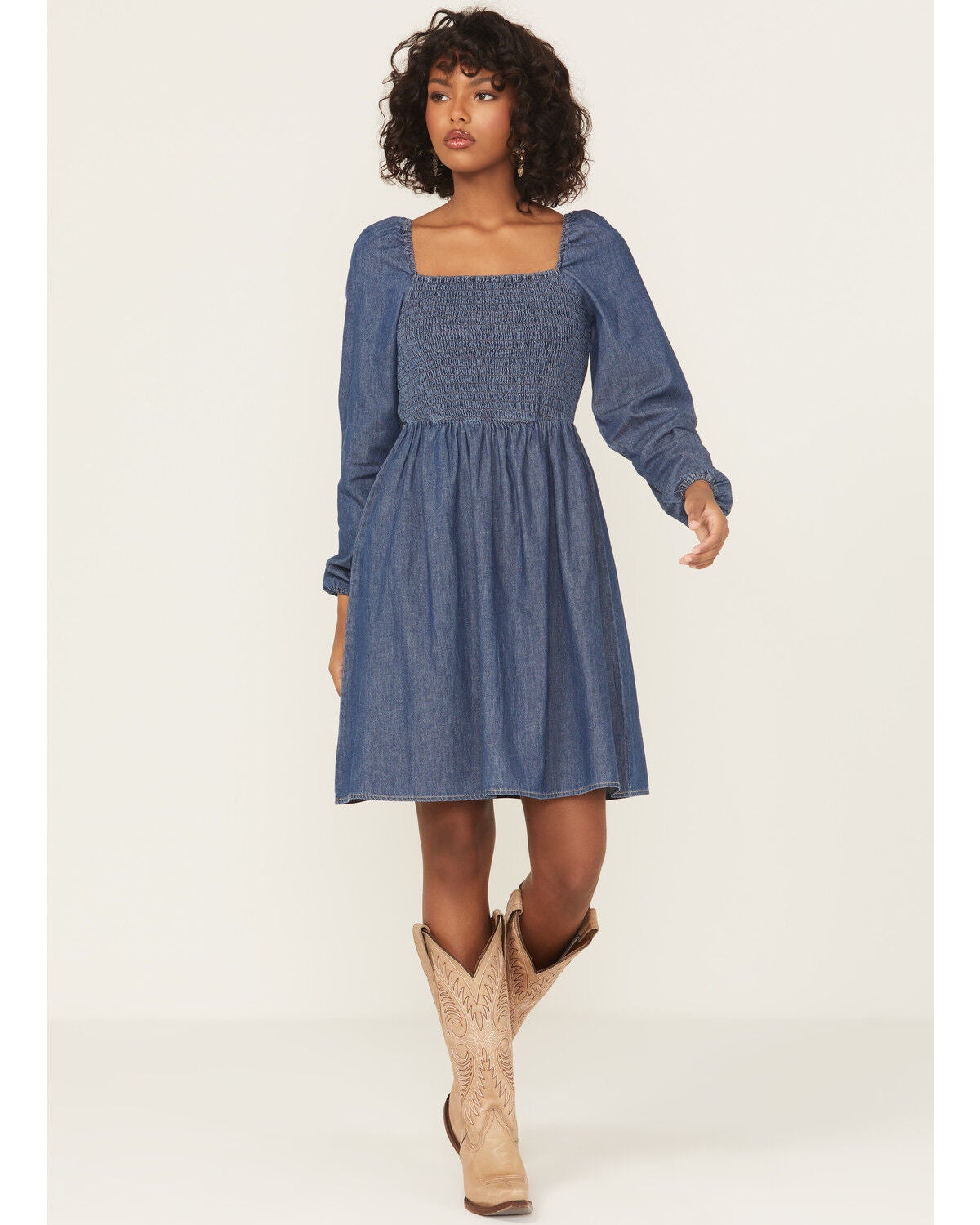 Wrangler Retro Women's Dark Wash Long Sleeve Denim Mini Dress, Dark Wash, hi-res