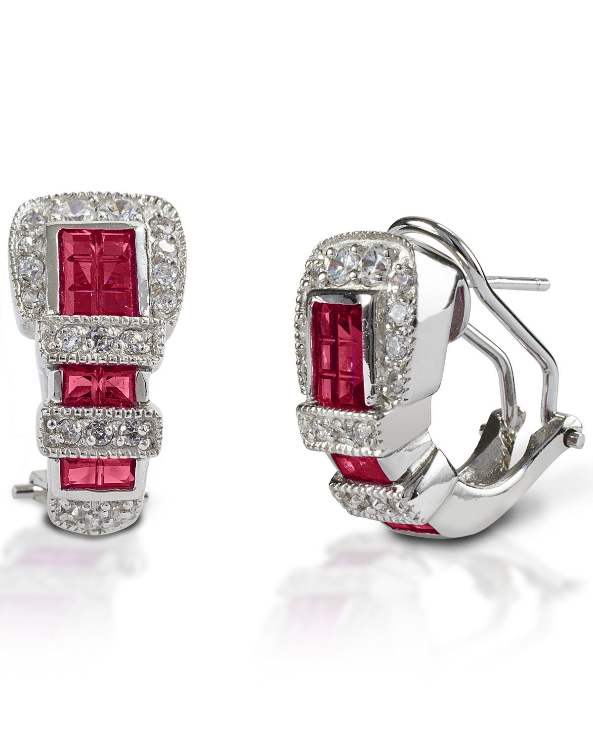 Image #1 - Kelly Herd Women's Red Ranger Style Buckle Earrings, Silver, hi-res