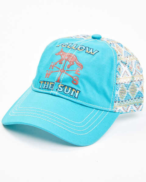 Shyanne Women's Follow The Sun Embroidered Mesh-Back Ball Cap, Teal, hi-res