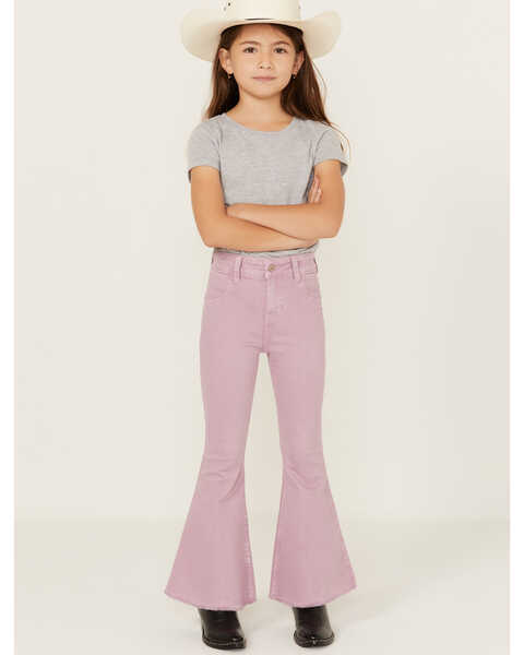Shyanne Little Girls' Super Flare Distressed Hem Stretch Jeans, Lavender, hi-res