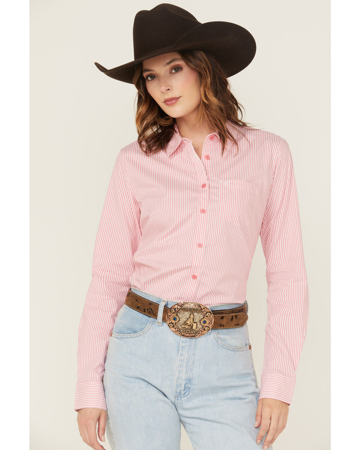 Image #1 - Ariat Women's Kirby Striped Long Sleeve Button-Down Stretch Western Shirt, Pink, hi-res
