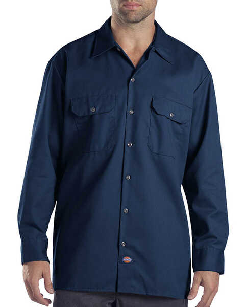 Image #2 - Dickies Men's Solid Twill Long Sleeve Work Shirt - Folded , Navy, hi-res