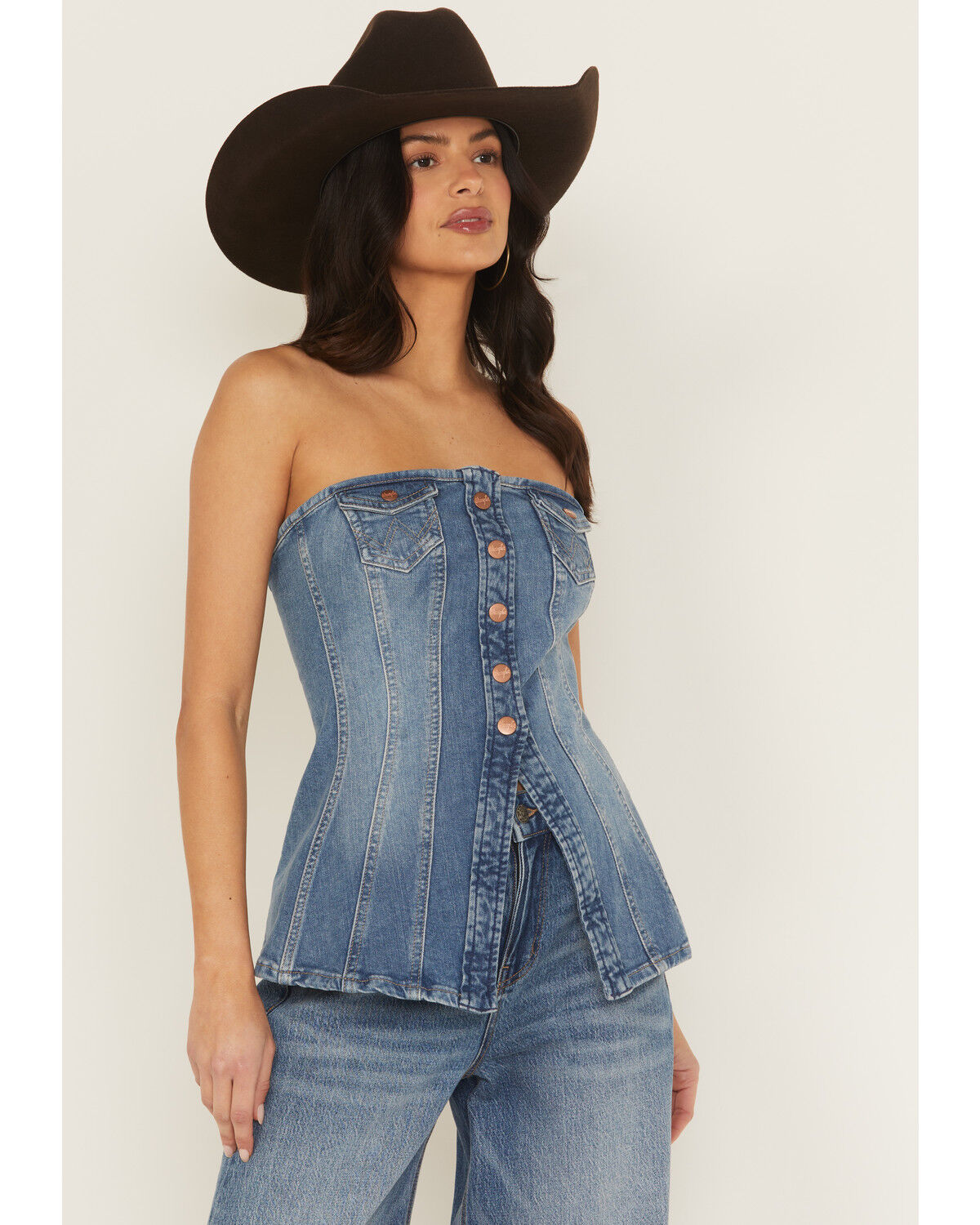Image #1 - Wrangler Women's Denim Bustier, Blue, hi-res