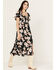 Image #1 - Wild Moss Women's Smocked Front Floral Midi Dress, Black, hi-res