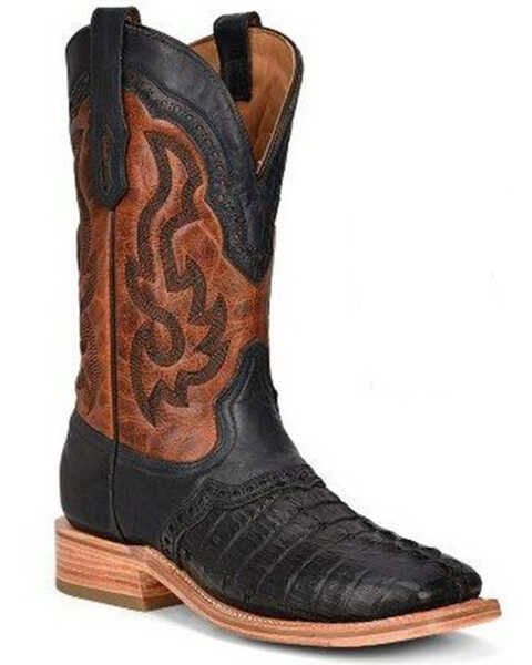 Image #1 - Corral Men's Caiman Print Embroidered Overlay Rodeo Western Boots - Broad Square Toe , Black, hi-res