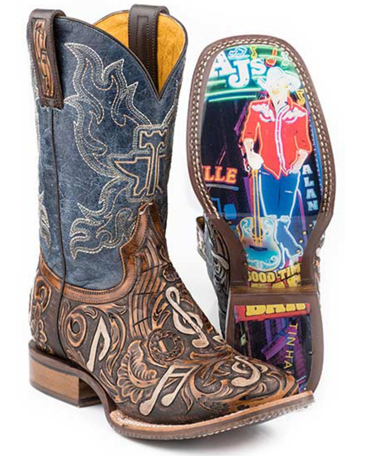 Tin Haul Men's Country Sound Western Boots - Broad Square Toe, Brown, hi-res
