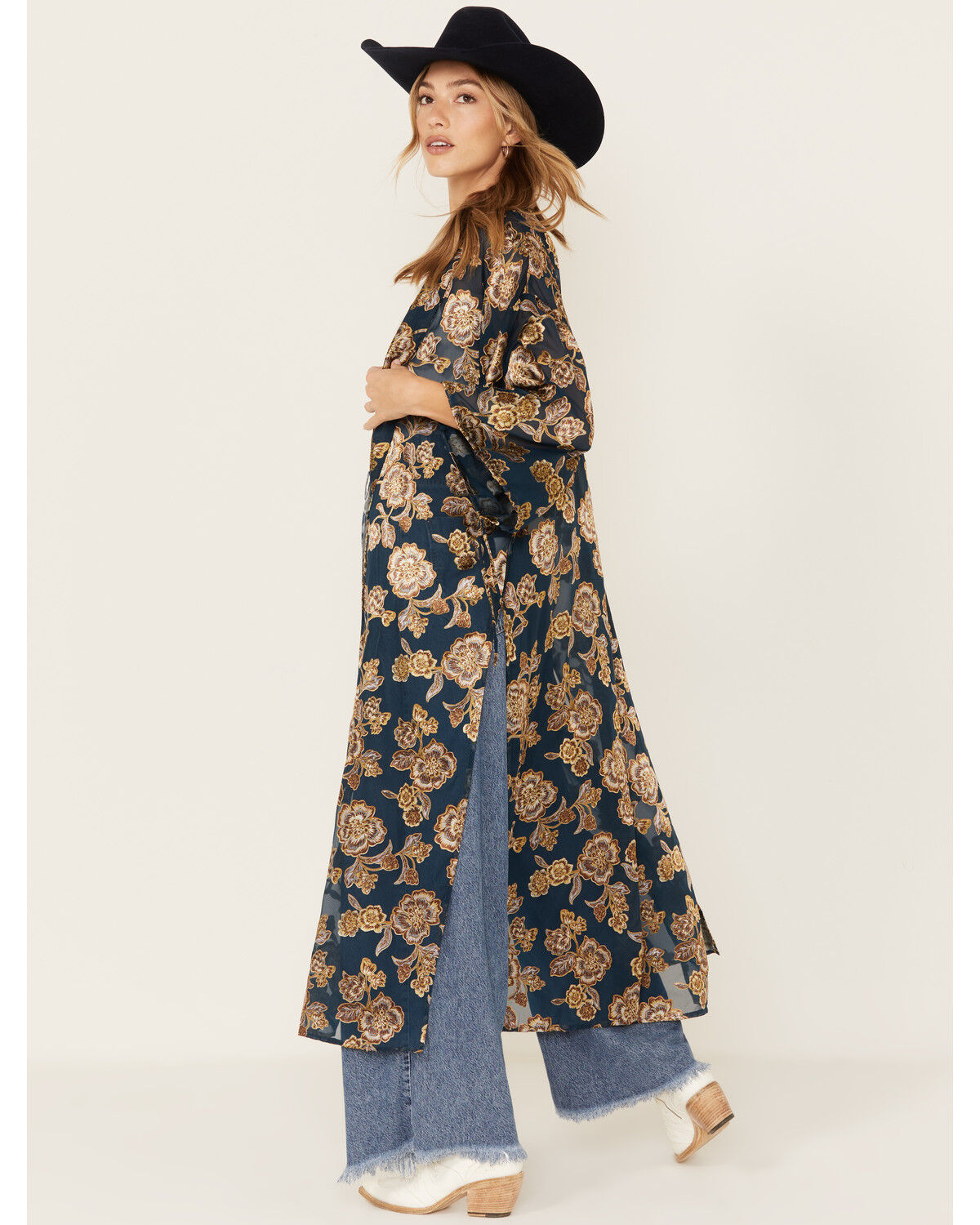 Image #4 - Shyanne Women's Burnout Floral Print Kimono, Dark Blue, hi-res