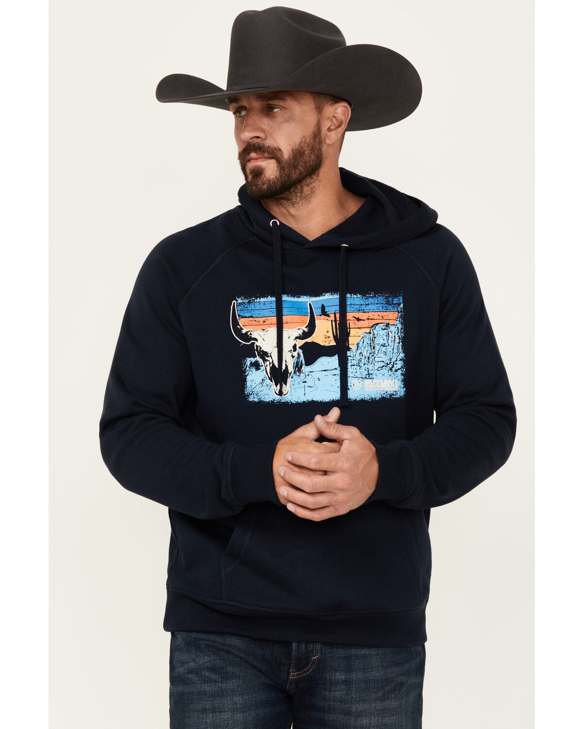 Image #1 - Rock & Roll Denim Men's Long Horn Desert Graphic Hooded Sweatshirt, , hi-res