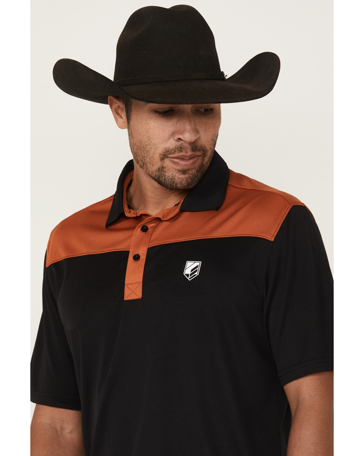 Image #2 - RANK 45® Men's Barrier Color Block Short Sleeve Button-Down Polo Shirt, Black, hi-res