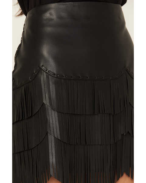 Image #2 - Idyllwind Women's Irene Fringe Faux Leather Skirt , Black, hi-res