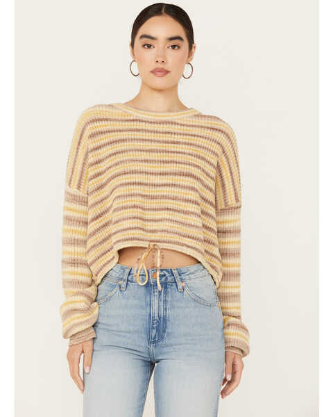 Revel Women's Striped Cinched Bottom Sweater, Yellow, hi-res