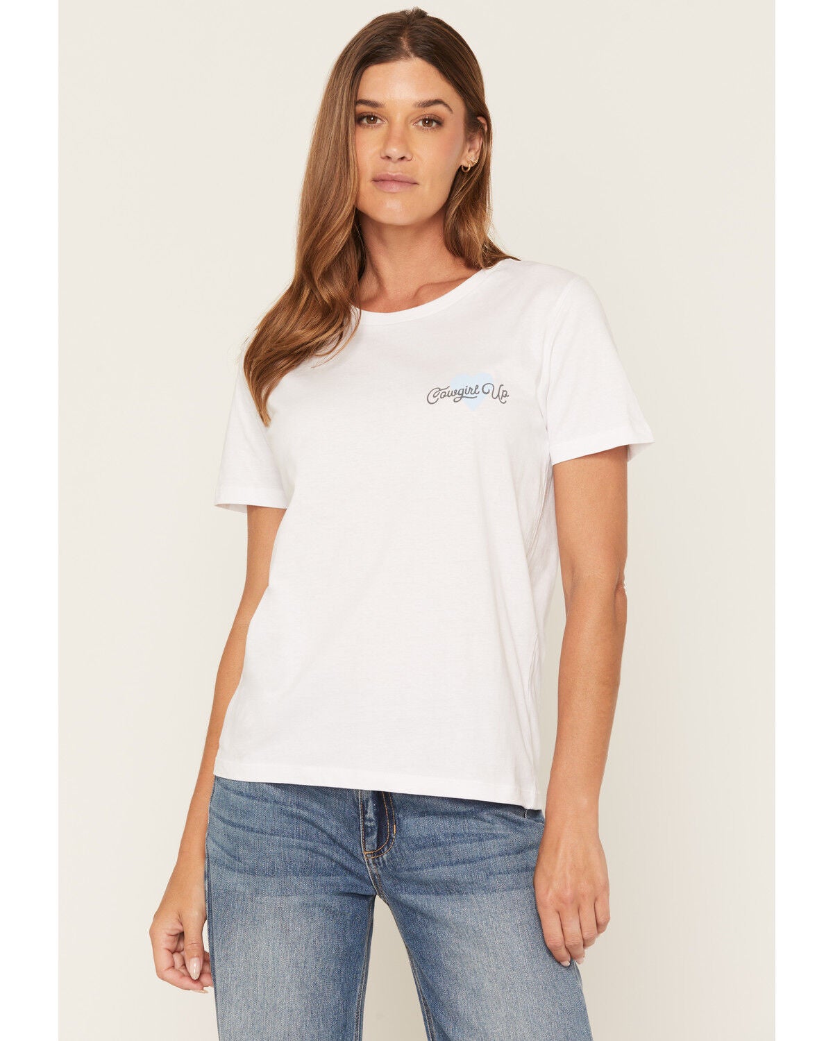 Image #2 - Cowgirl Up Women's Heart Short Sleeve Graphic Tee, White, hi-res