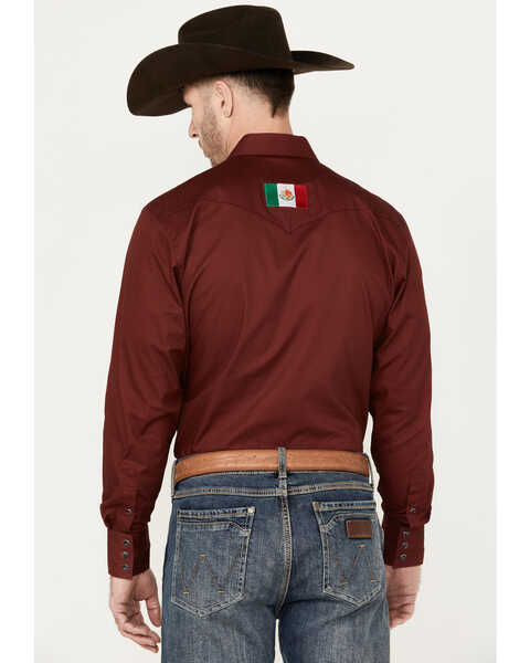 Image #4 - Rodeo Clothing Men's Mexico Logo Long Sleeve Snap Western Shirt, Burgundy, hi-res