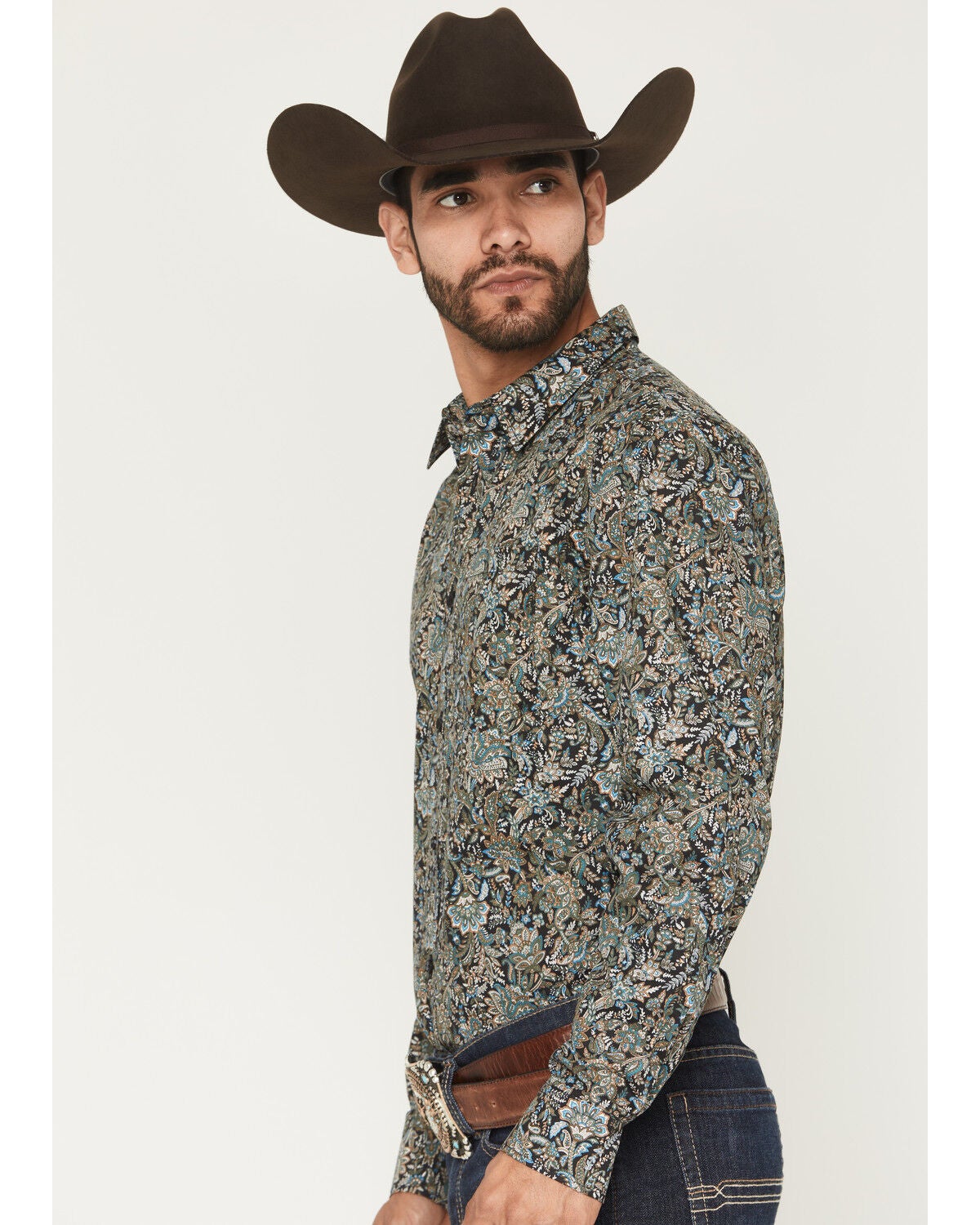 Image #2 - Gibson Trading Co Men's Last Call Paisley Print Long Sleeve Butt-Down Western Shirt - Tall, Black, hi-res